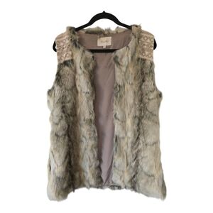 Miss Me Fur Jacket Women Sz L Open Embroidered Tan Maximalist Boho Mob Wife